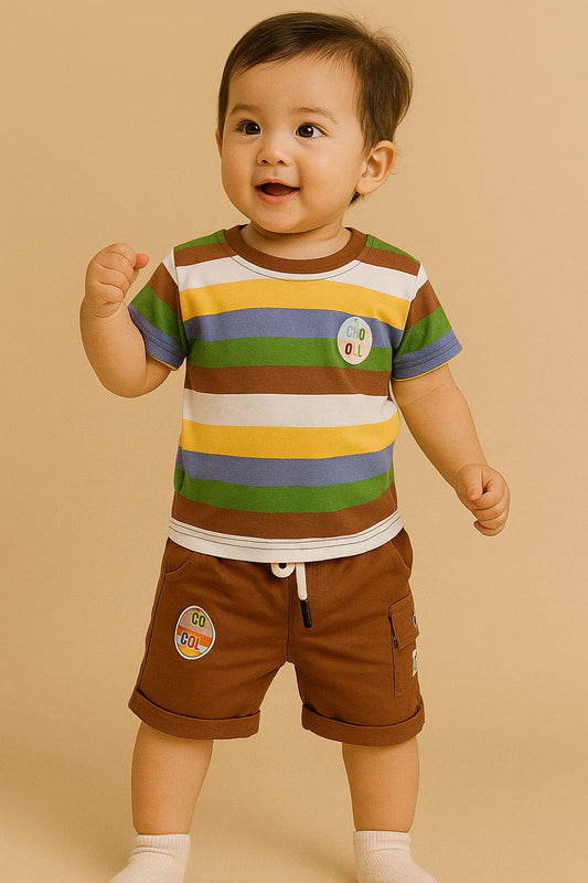 colourful Striped T-shirt & Shorts Set