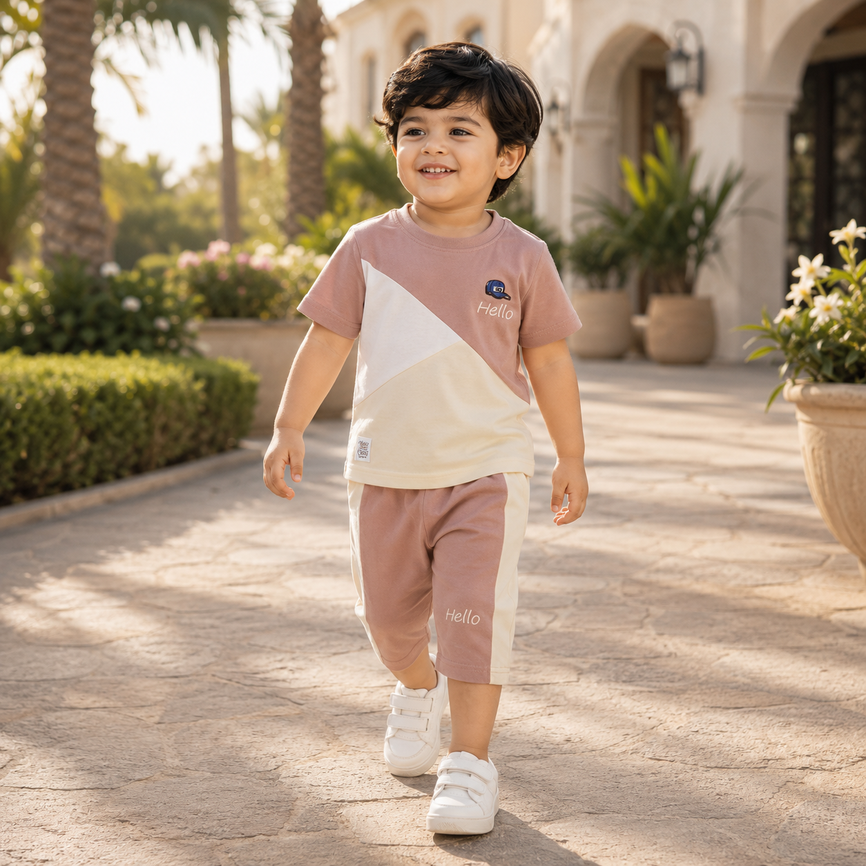 Hello Colourblock T-Shirt & Shorts Set