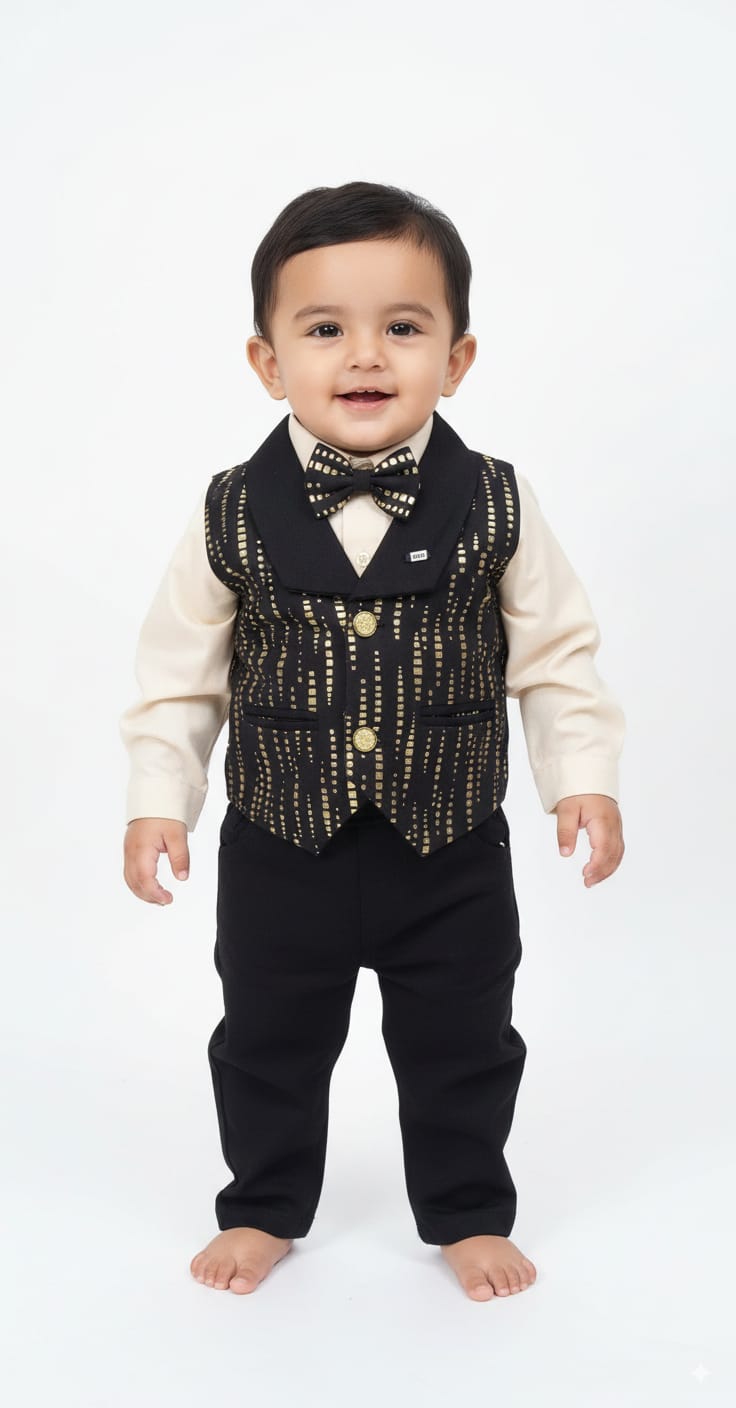 Stylish Black & Gold Party Suit for Boys (6 Months – 2 Years)