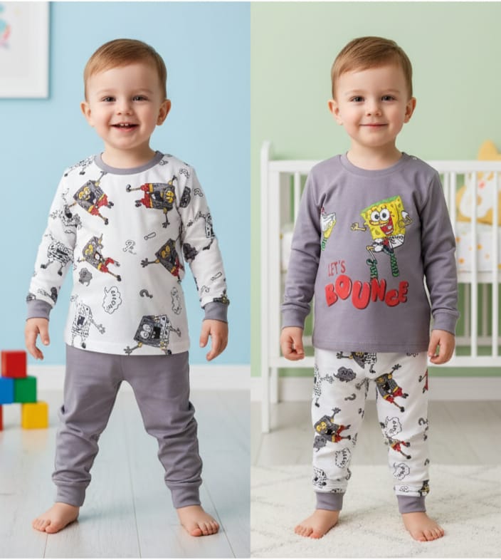 Boys Cartoon Printed Nightwear Set – Pack of 2 (1–3 Years)