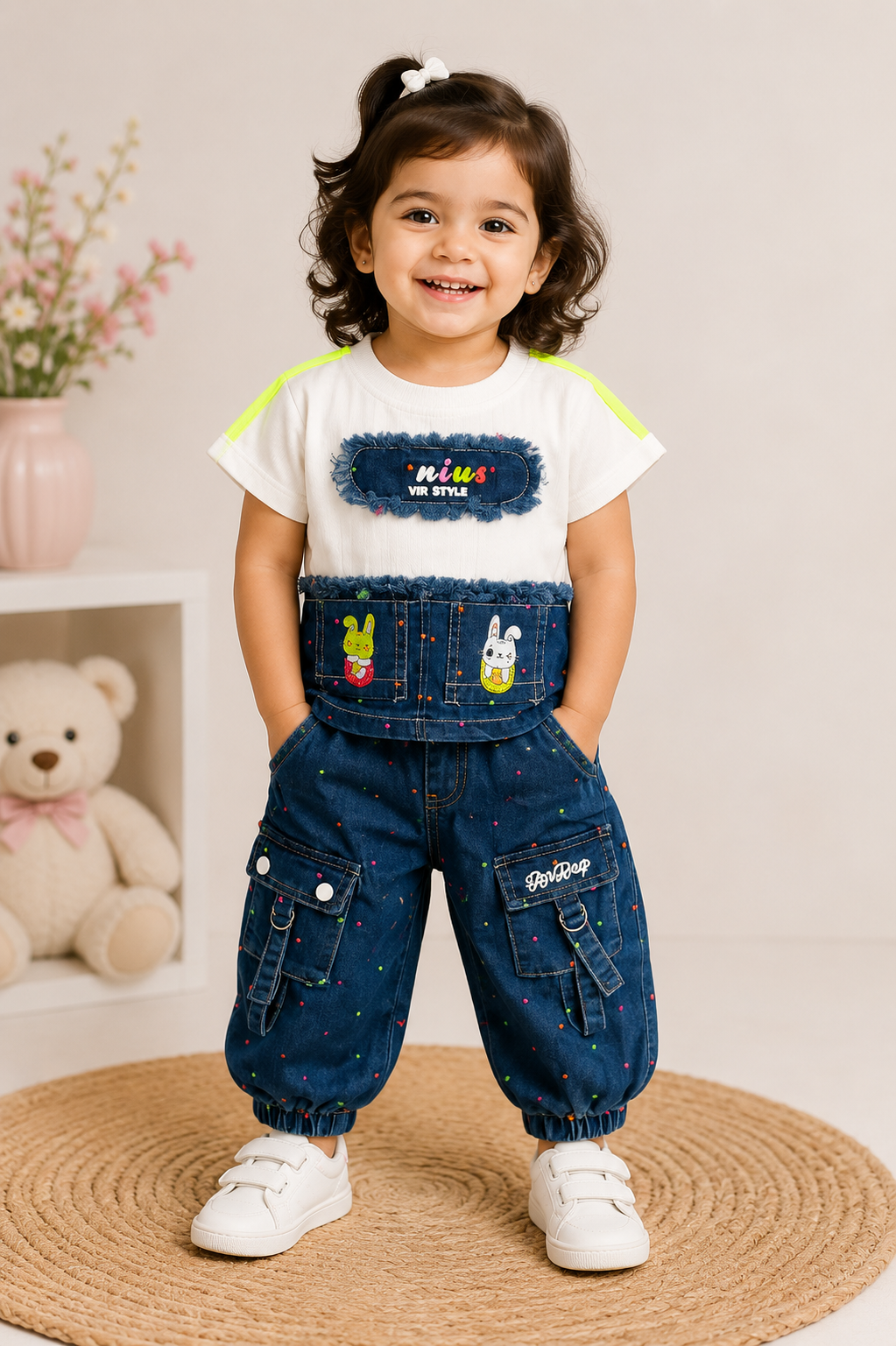 Nius Vir Style Tee & Bunny Patch Denim Jogger Set