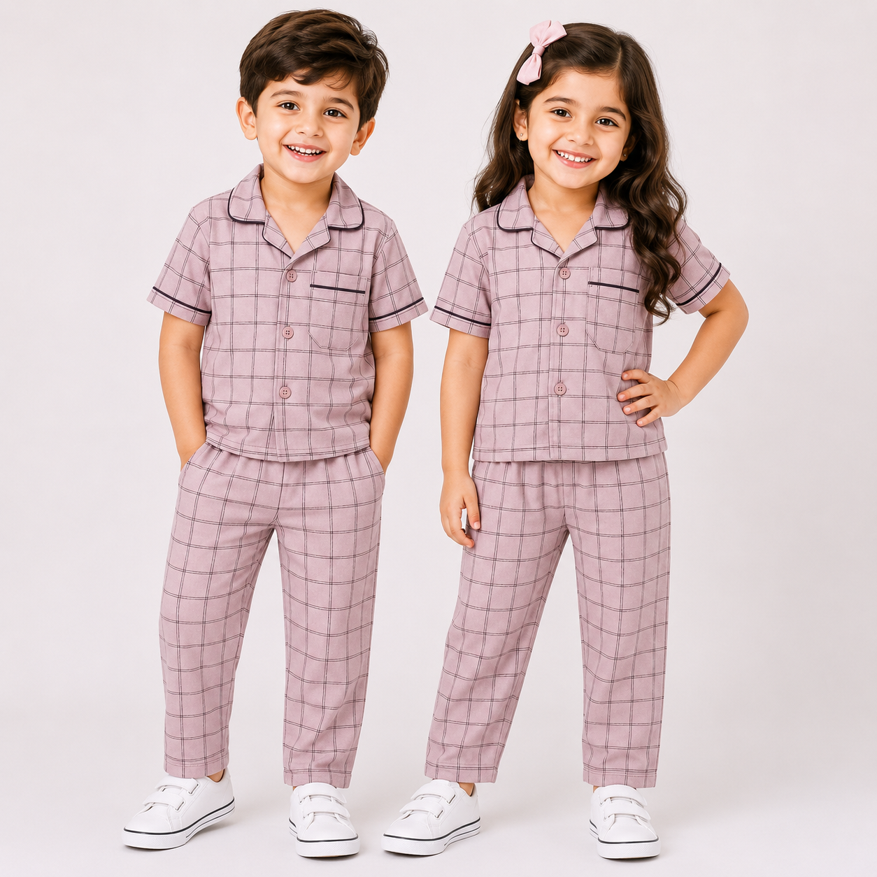 Lavender Check Shirt & Pyjama Set