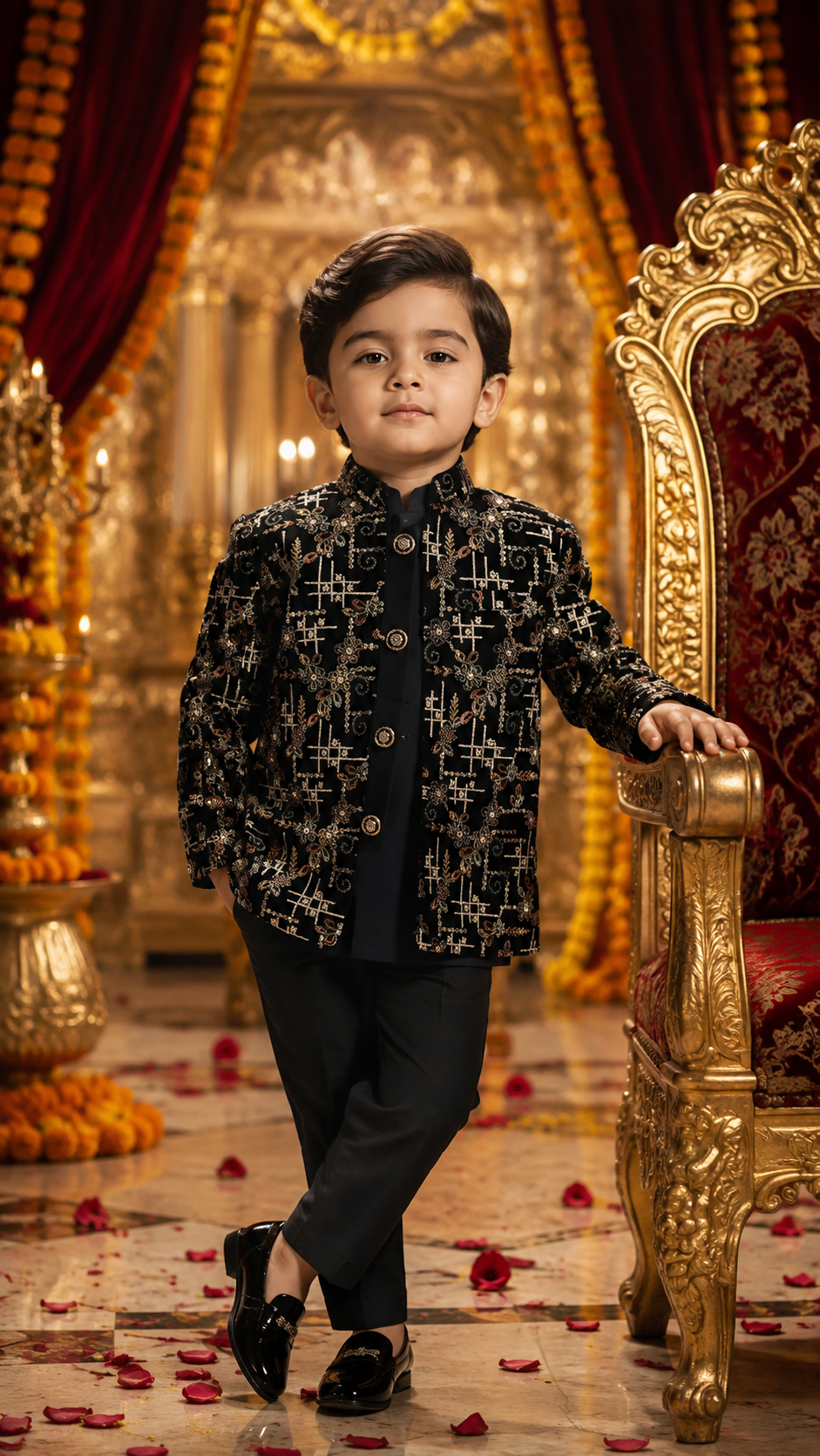 Royal Gold Embroidered Bandhgala Suit Set