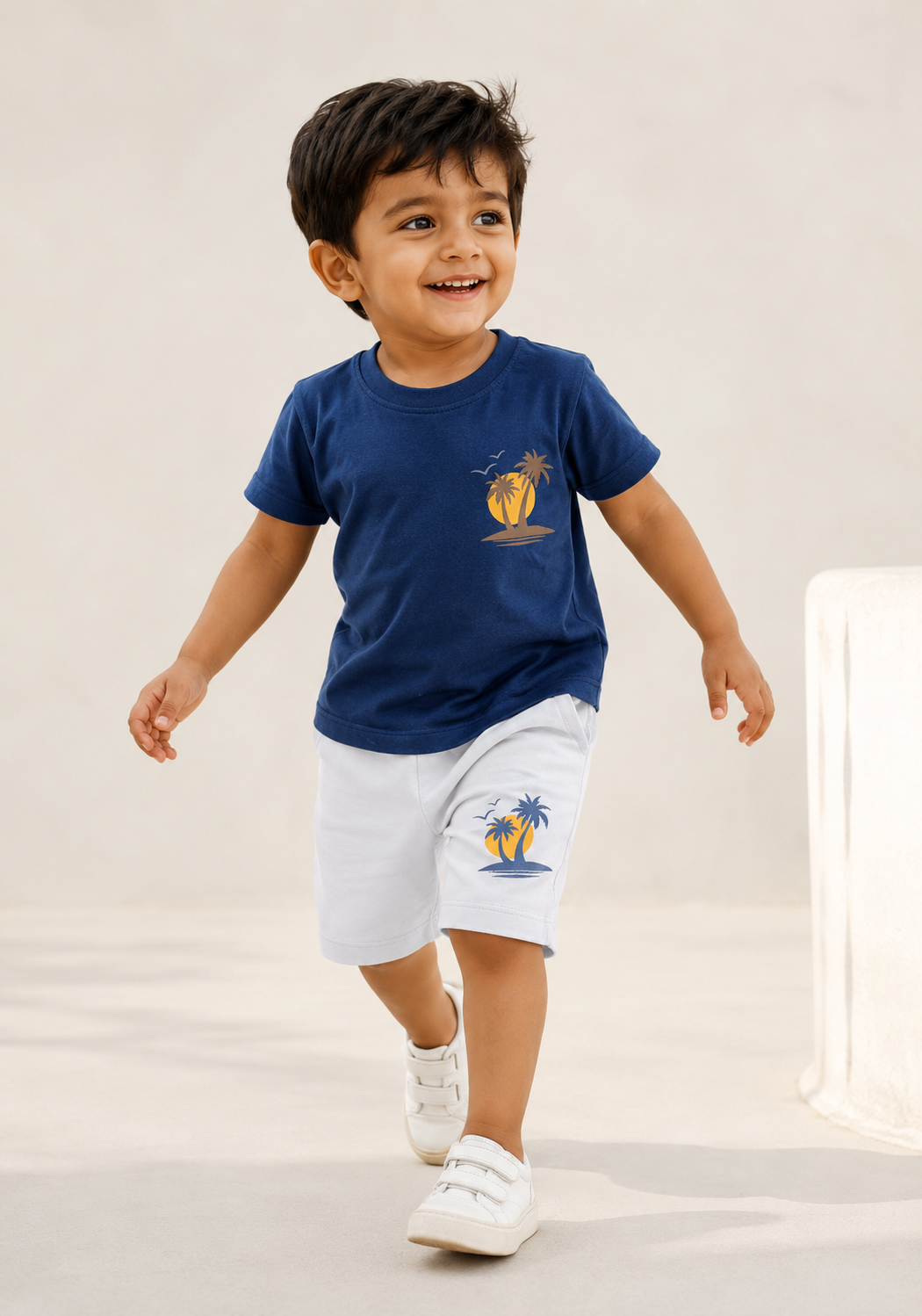 Tropical Island Co-ord Set — Navy Tee & Shorts | Boys 0–4 Years