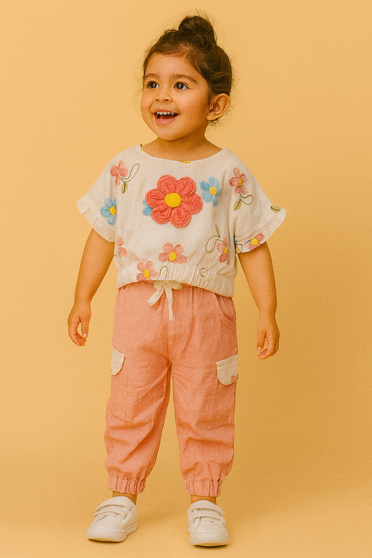 Floral Embroidery Girls Co-ord Set – 1 to 7 Years