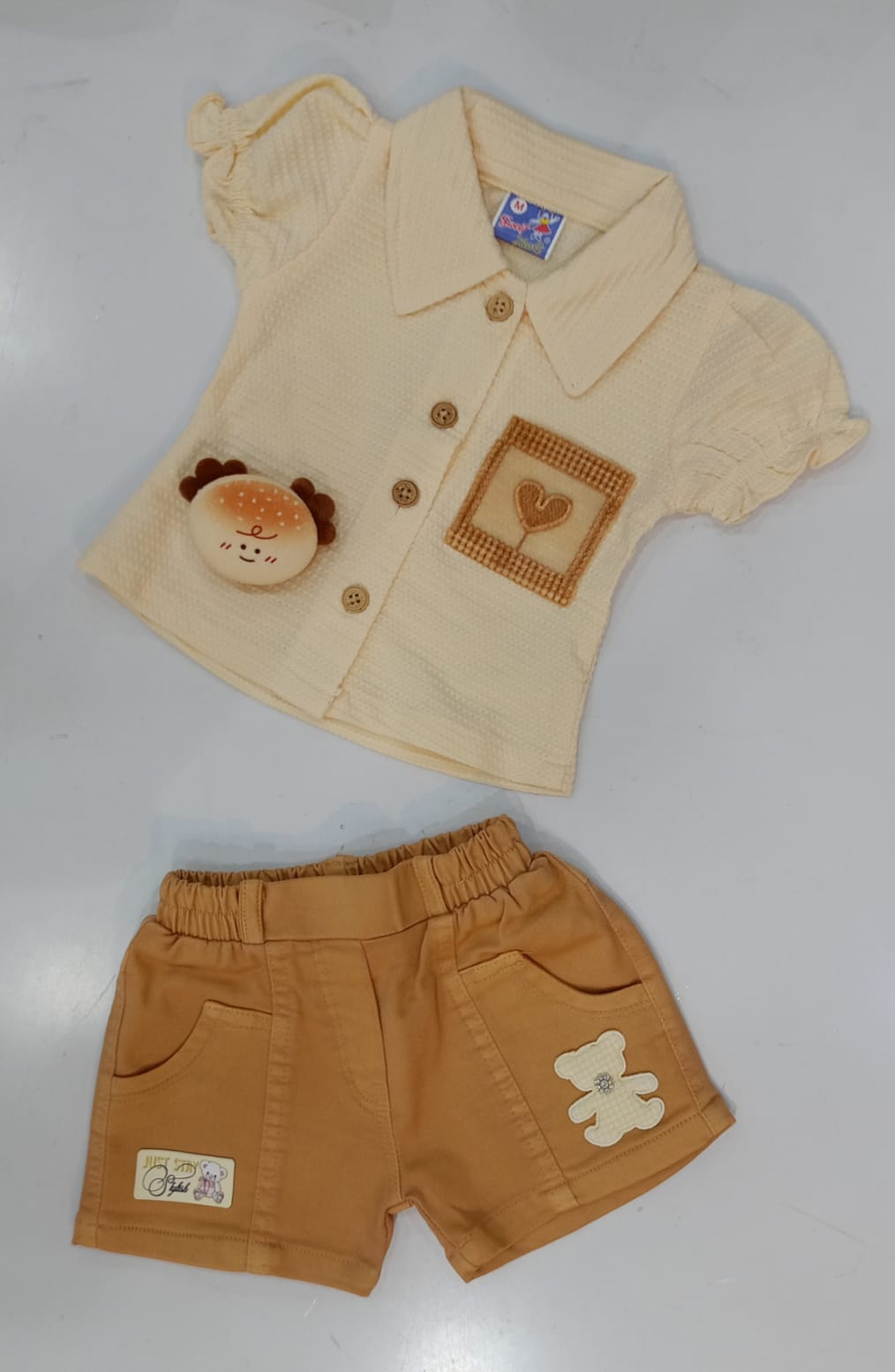 Peach & Mustard Teddy Co-ord Set for Baby Girls