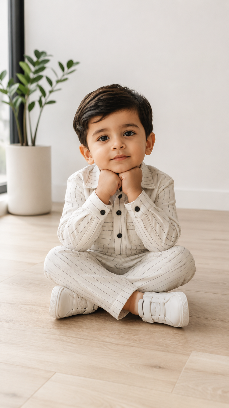 Cream Pinstripe Shirt & Pant Coord Set
