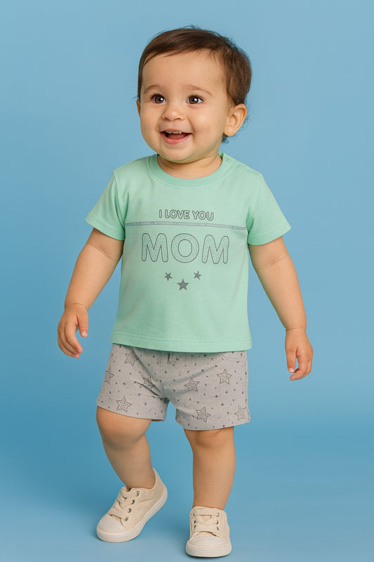 “I Love You Mom & Dad” T-Shirt & Shorts Combo Set