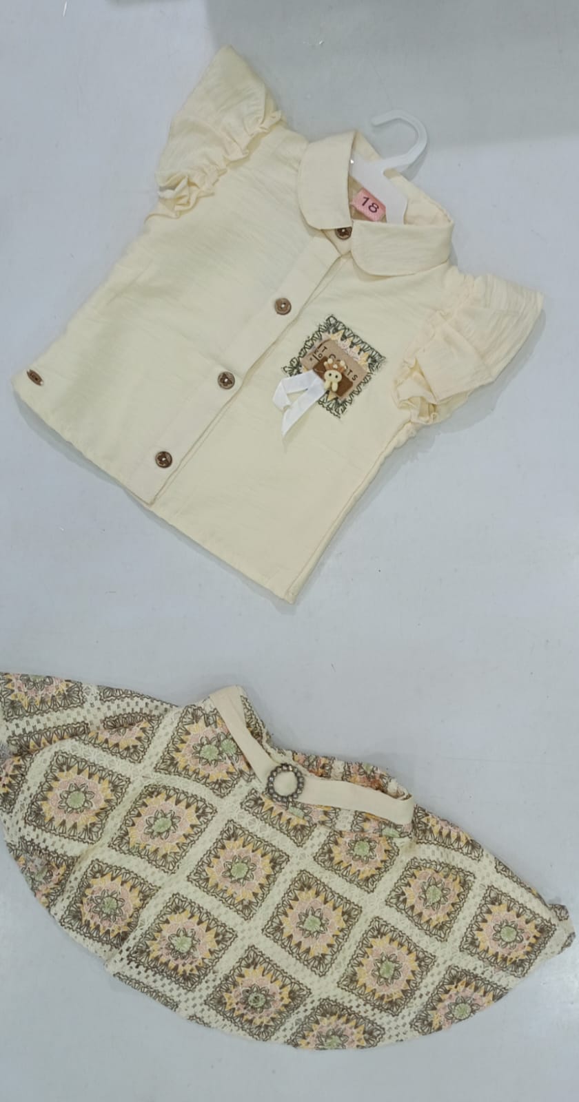 Cream Ruffle Shirt & Boho Print Skirt Set