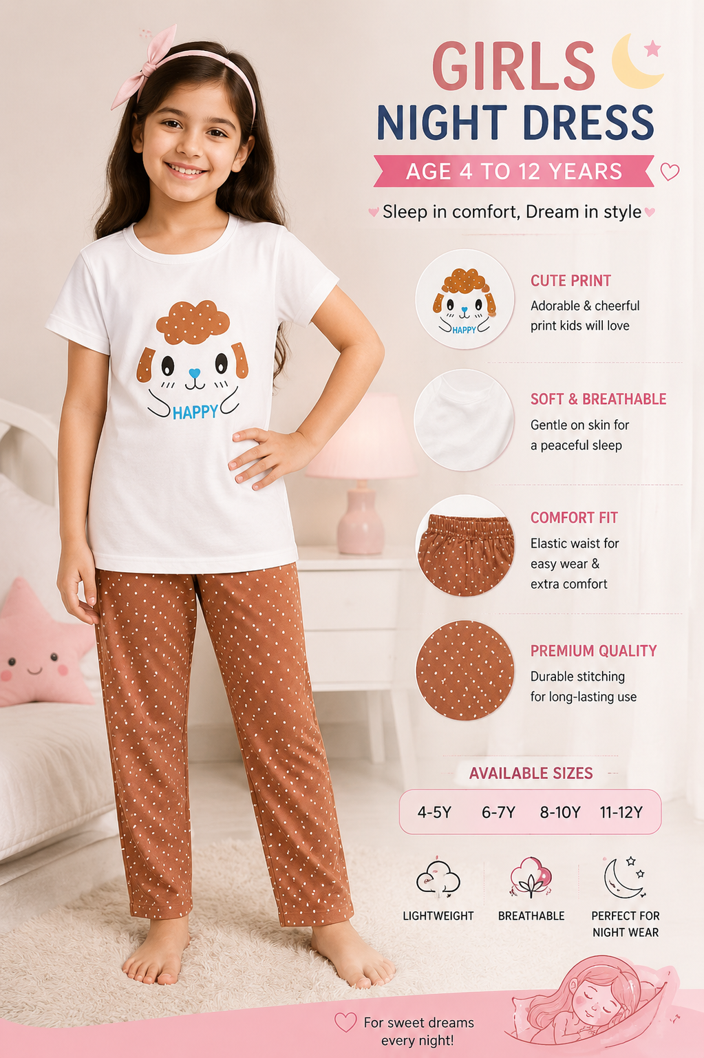 Happy Dog Night Dress Set for Girls