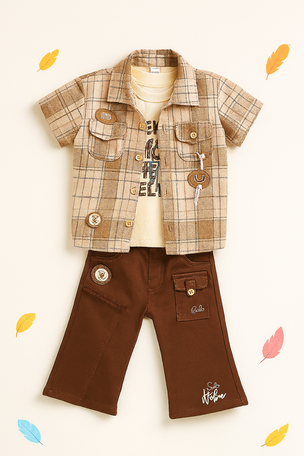 Brown Check Shirt & Flared Pant Set – Explorer Edition