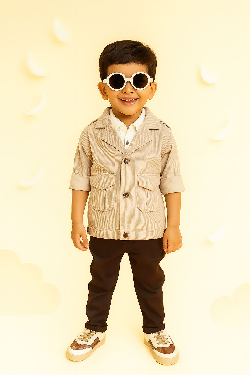 Stylish Beige Jacket & Chocolate Pants Set for Boys