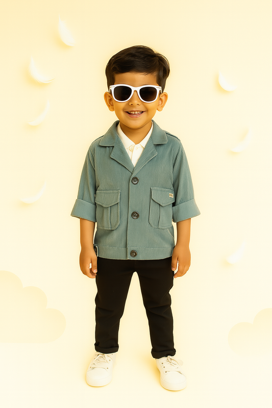 Stylish Beige Jacket & Chocolate Pants Set for Boys