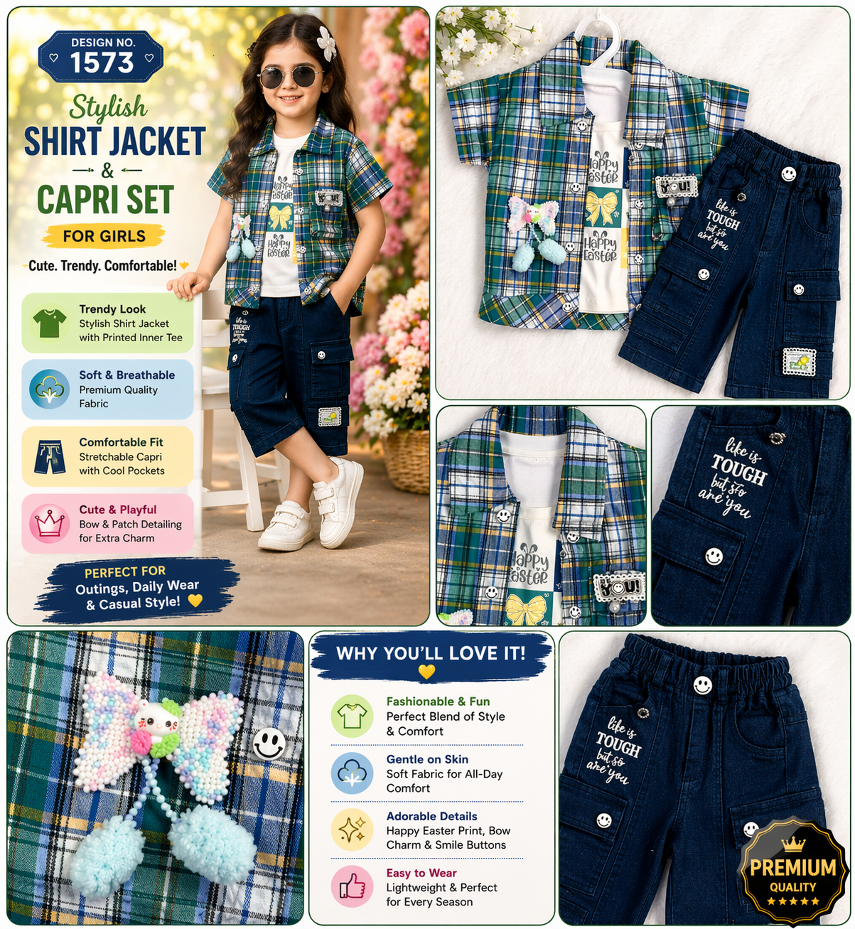 Girls Stylish Shirt Jacket & Capri Set