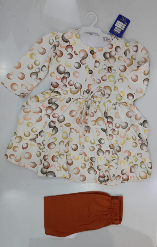Polka Pop Cotton Frock Set – Beige & Rust Combo (3 to 11 Years)