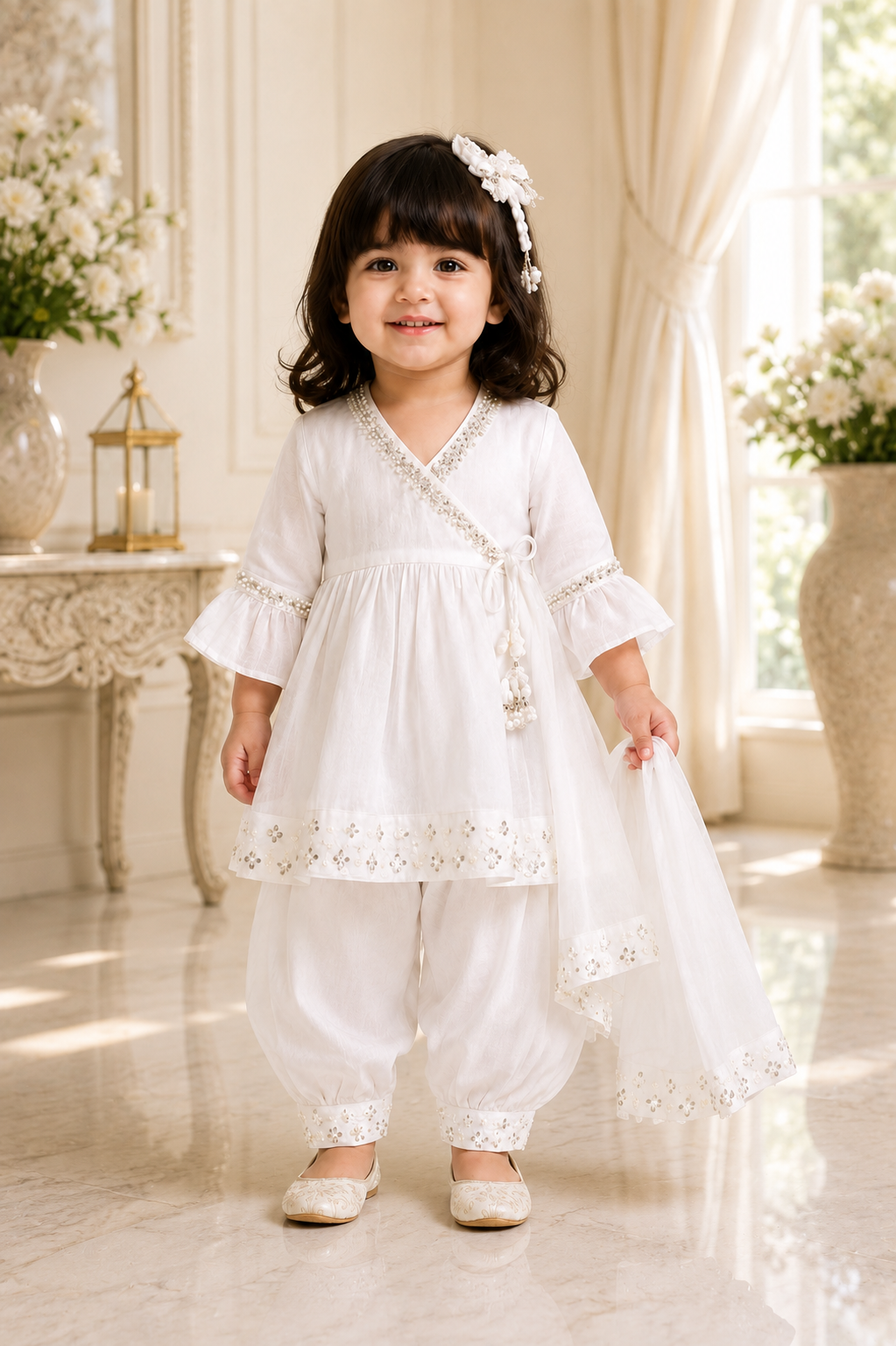 Sequin Embroidered Angrakha Kurta Set with Dupatta