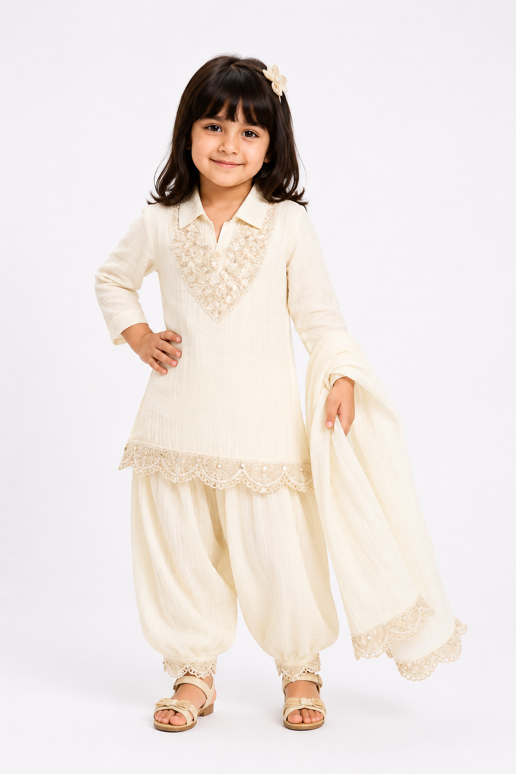 Pearl Embroidered Kurta Salwar Set with Dupatta