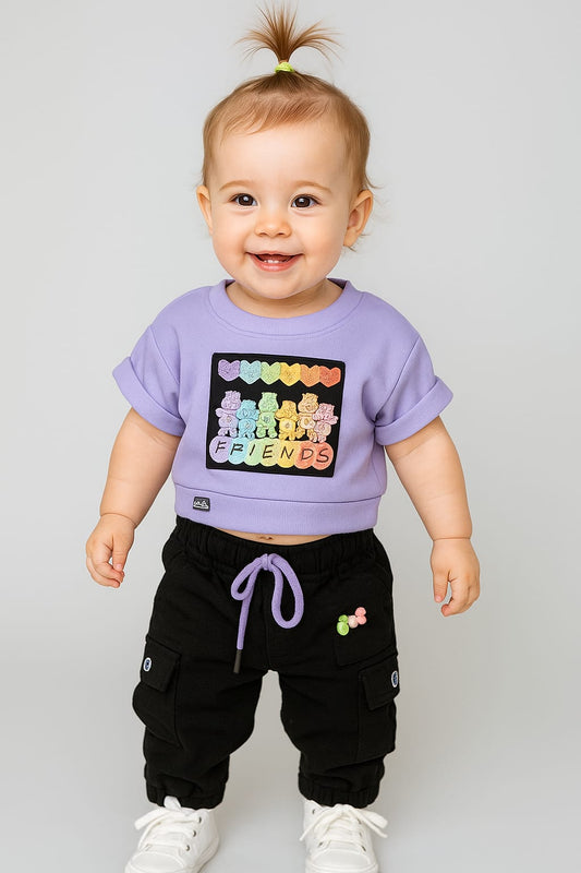 Baby "Friends" Cartoon Top & Cargo Pant Set