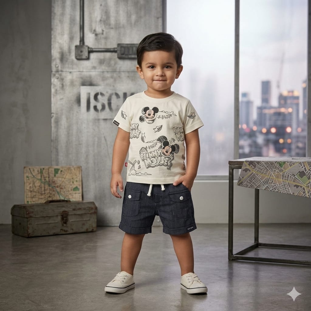 Boys Cartoon Print T-Shirt Shorts Set (1โ4Y)