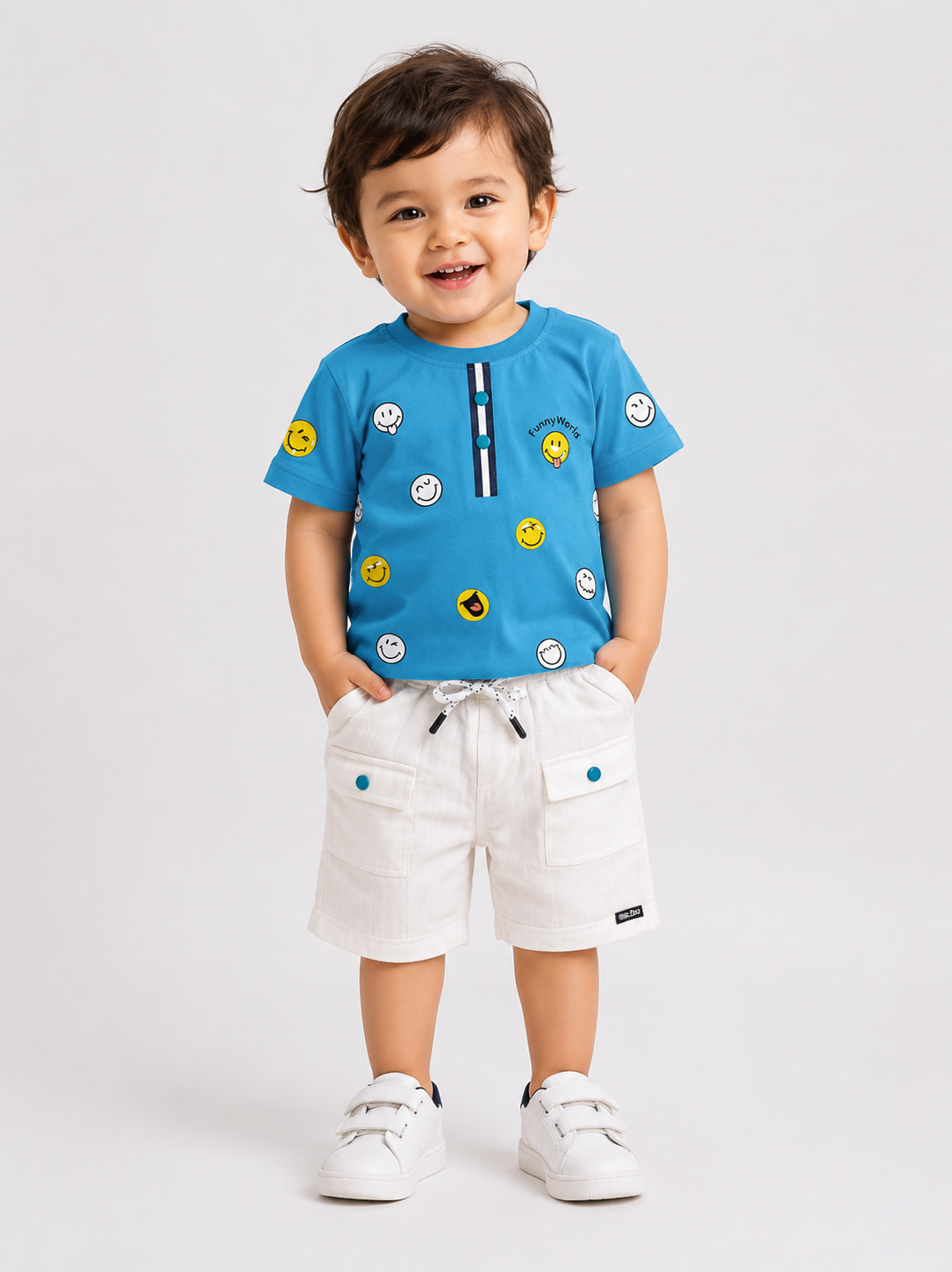 Smiley World Tee with Cargo Shorts Set