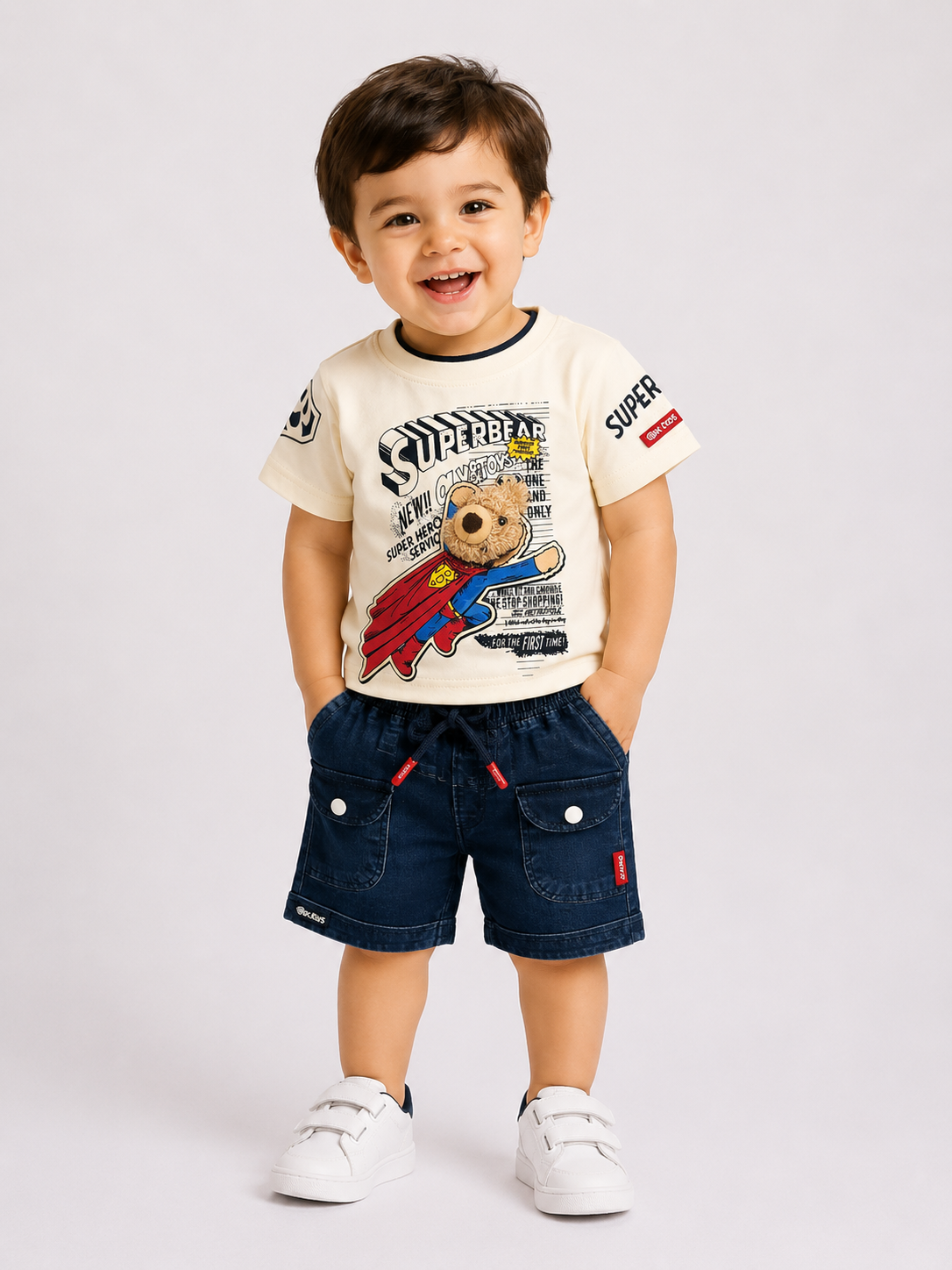 Superbear Graphic Tee with Denim Shorts Set