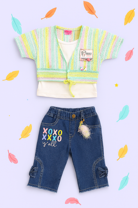 astel Charm 2-Piece Set – Girls Top & Denim Capri