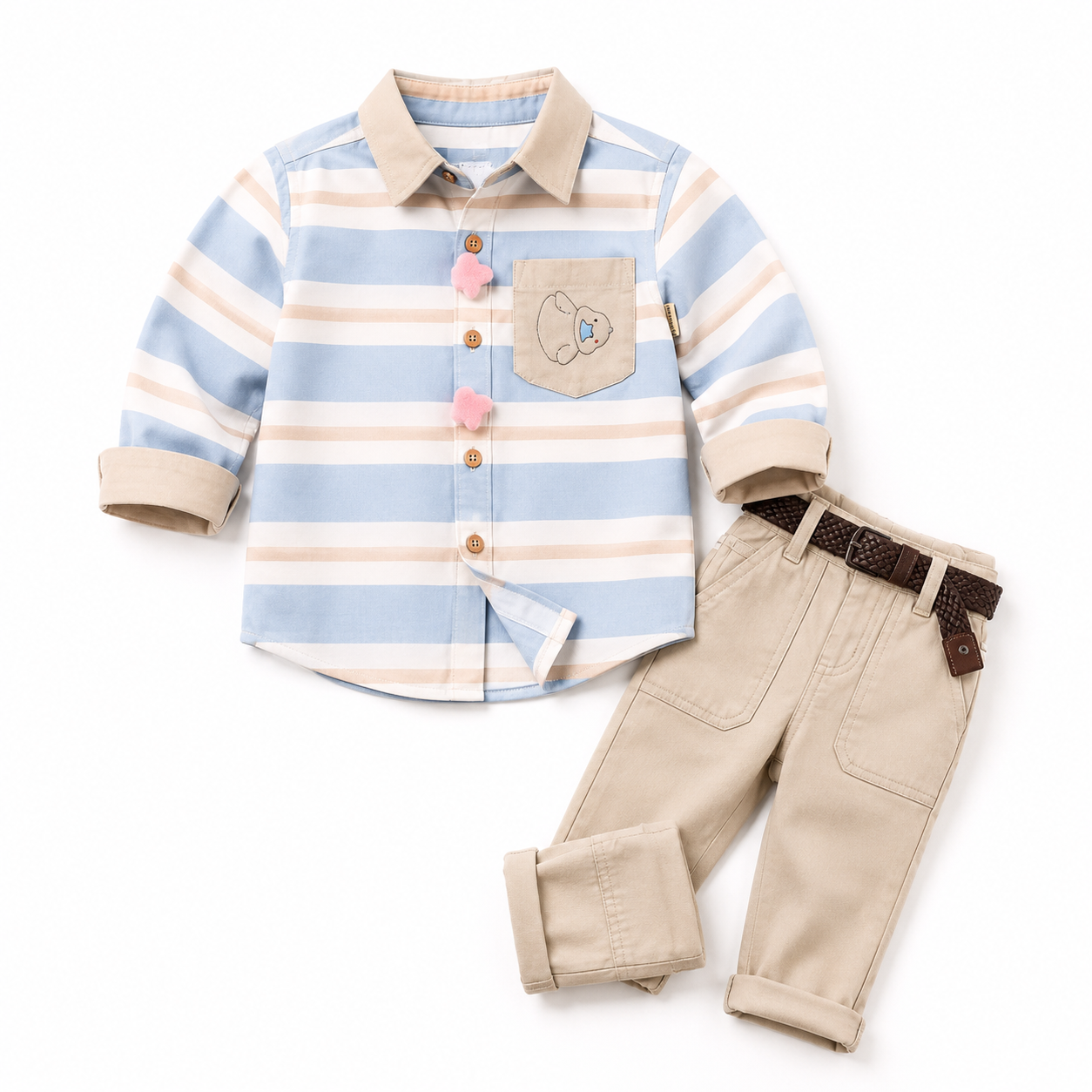 Boys Striped Shirt Set Blue