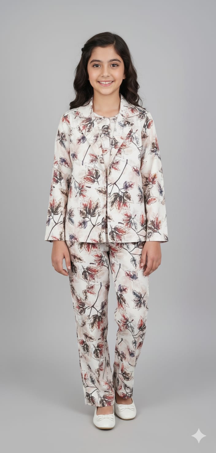 Girls Floral Printed Blazer & Pant Set – 12Y to 15Y