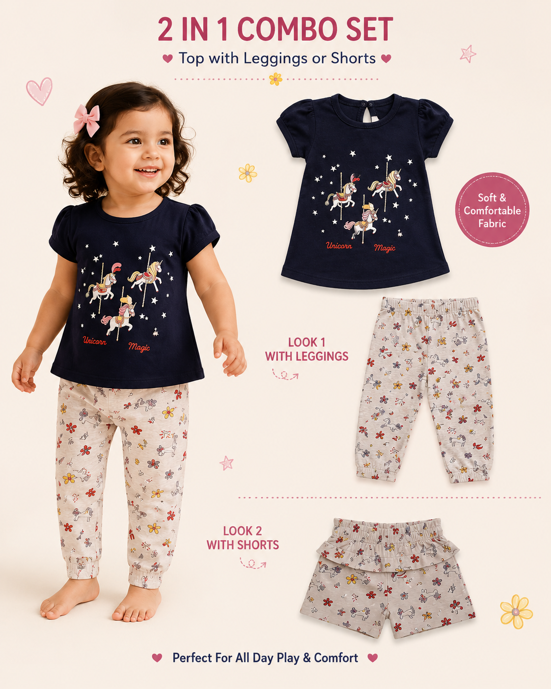 Unicorn Magic 2-in-1 Combo Set – Top with Leggings or Shorts