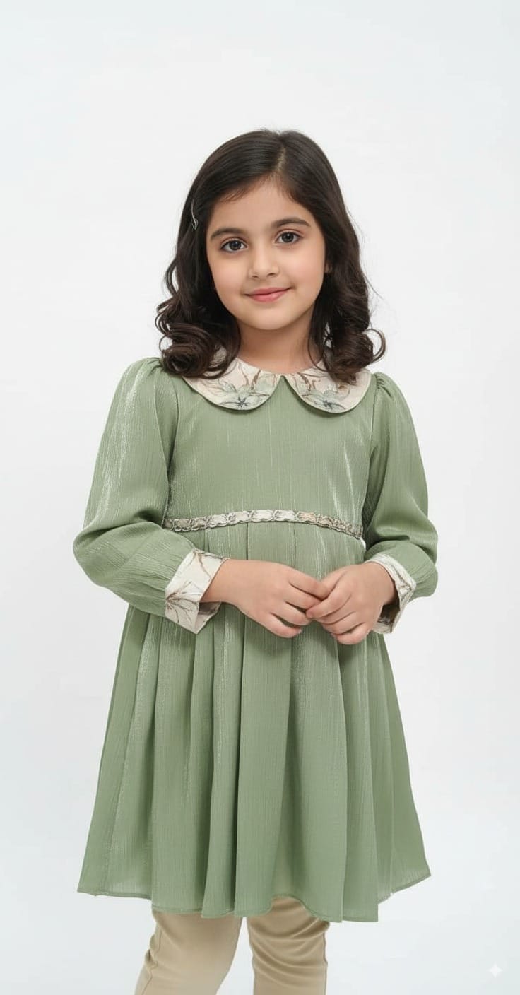 Sage Green Party Wear Dress for Girls (4–10 Years)