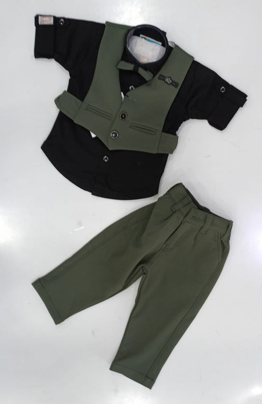 Stylish Olive Green 3-Piece Party Suit for Boys