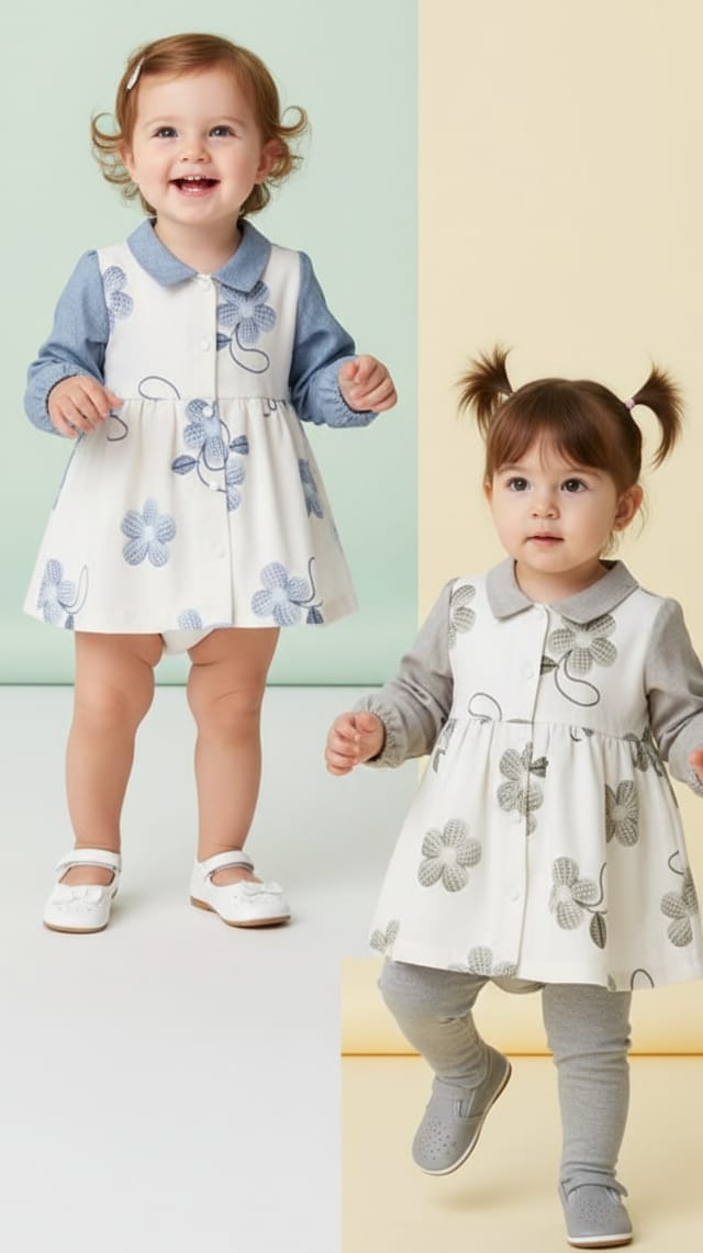 Girls Floral Embroidered Shirt Dress with Collar – 9M to 4Y
