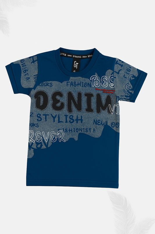 Denim Graphic Tee for Boys – Stylish Blue