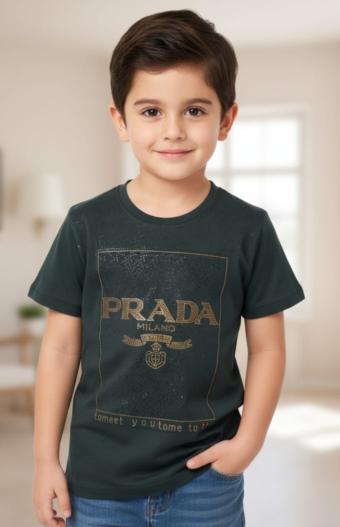Boys Dark Green Prada Milano Print T-Shirt – 5Y to 17Y