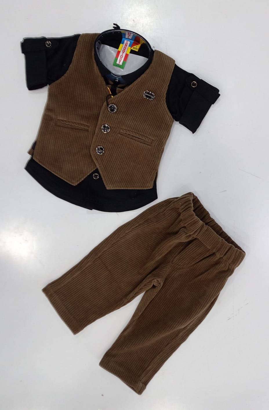 Boys Corduroy Party Suit Set (Beige & Brown)