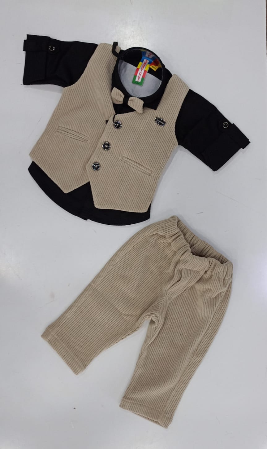 Boys Corduroy Party Suit Set (Beige & Brown)