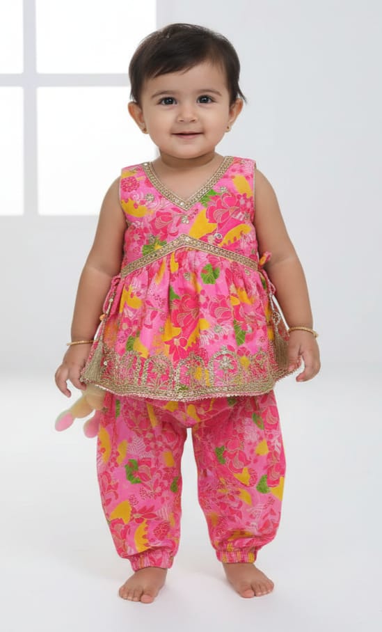 Baby Girl Pink Floral Punjabi Set (0β1 Year)