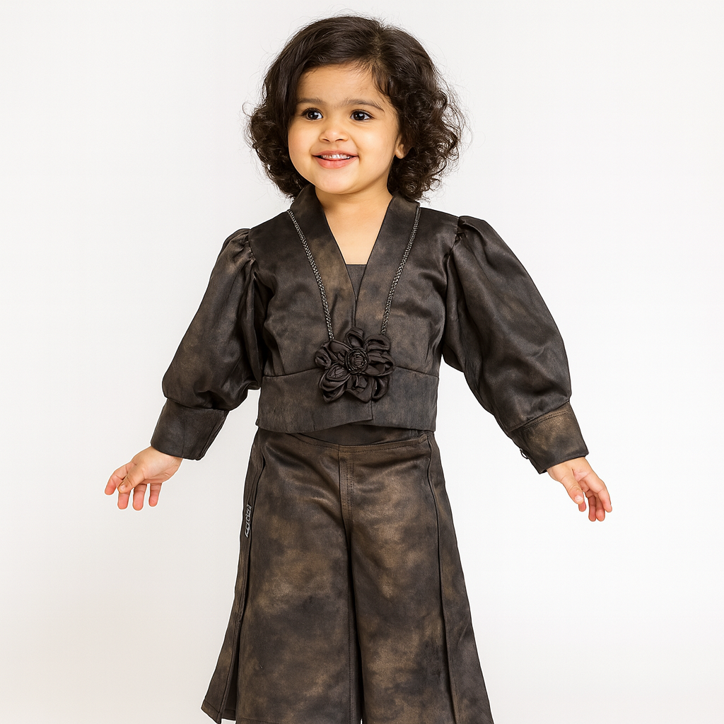 MintKids Black Designer Top & Palazzo Set