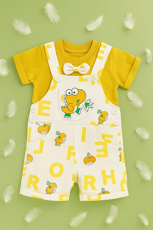 Dino Friends Baby Dungaree Set – Cute Cartoon Print for Infants