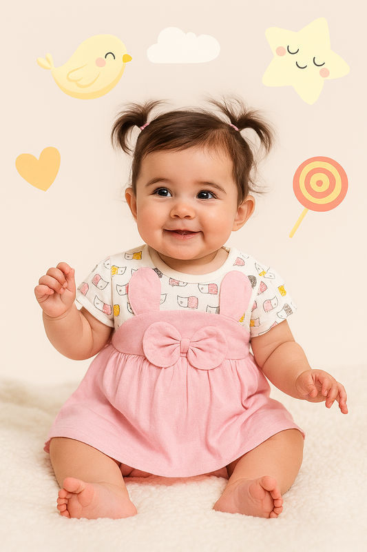 Baby Girl Bunny Bow Dress Set – Pink & Sky Blue