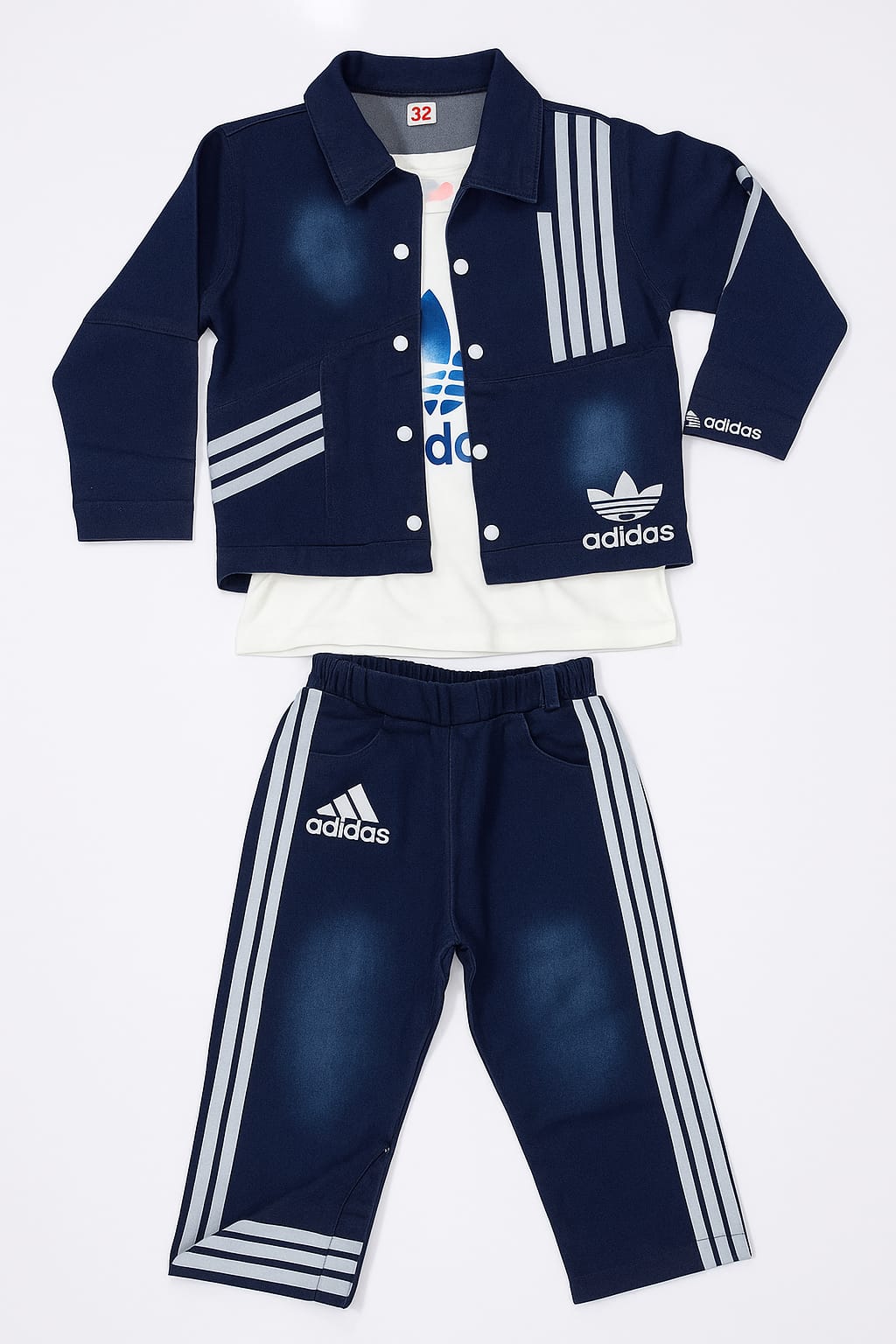 Navy Blue Adidas-Inspired Cord Set for Girls