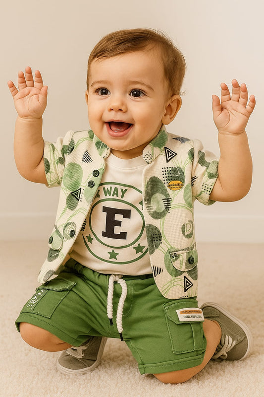 Baby Boys Stylish Summer Set (Shirt + T-shirt + Shorts)