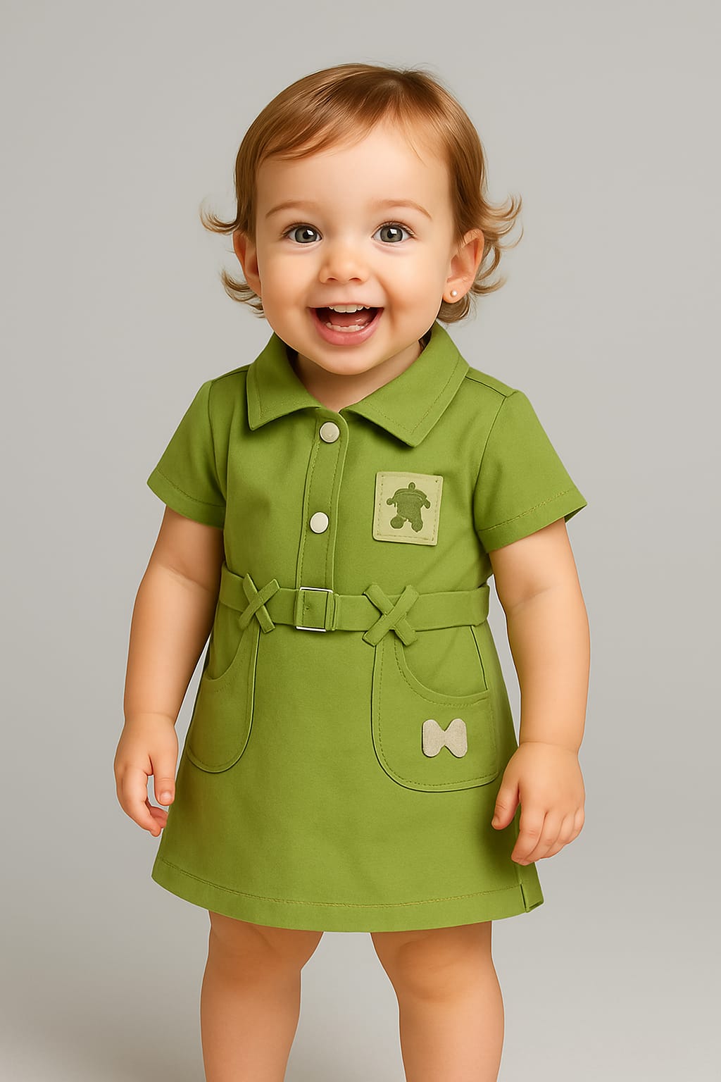 Peach & Green Style Belted Cotton Dresses