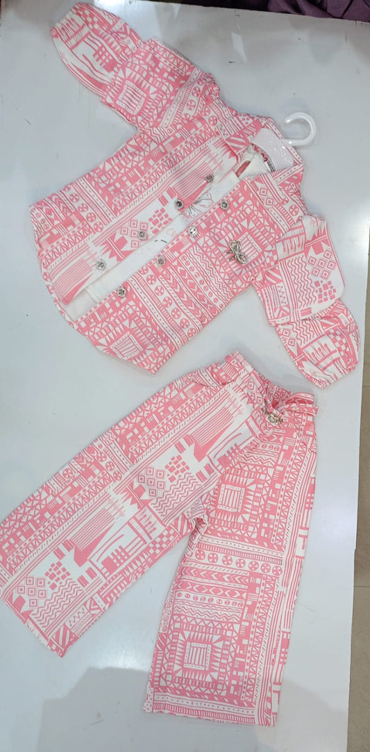 Stylish Pink Printed Co-Ord Set for Girls