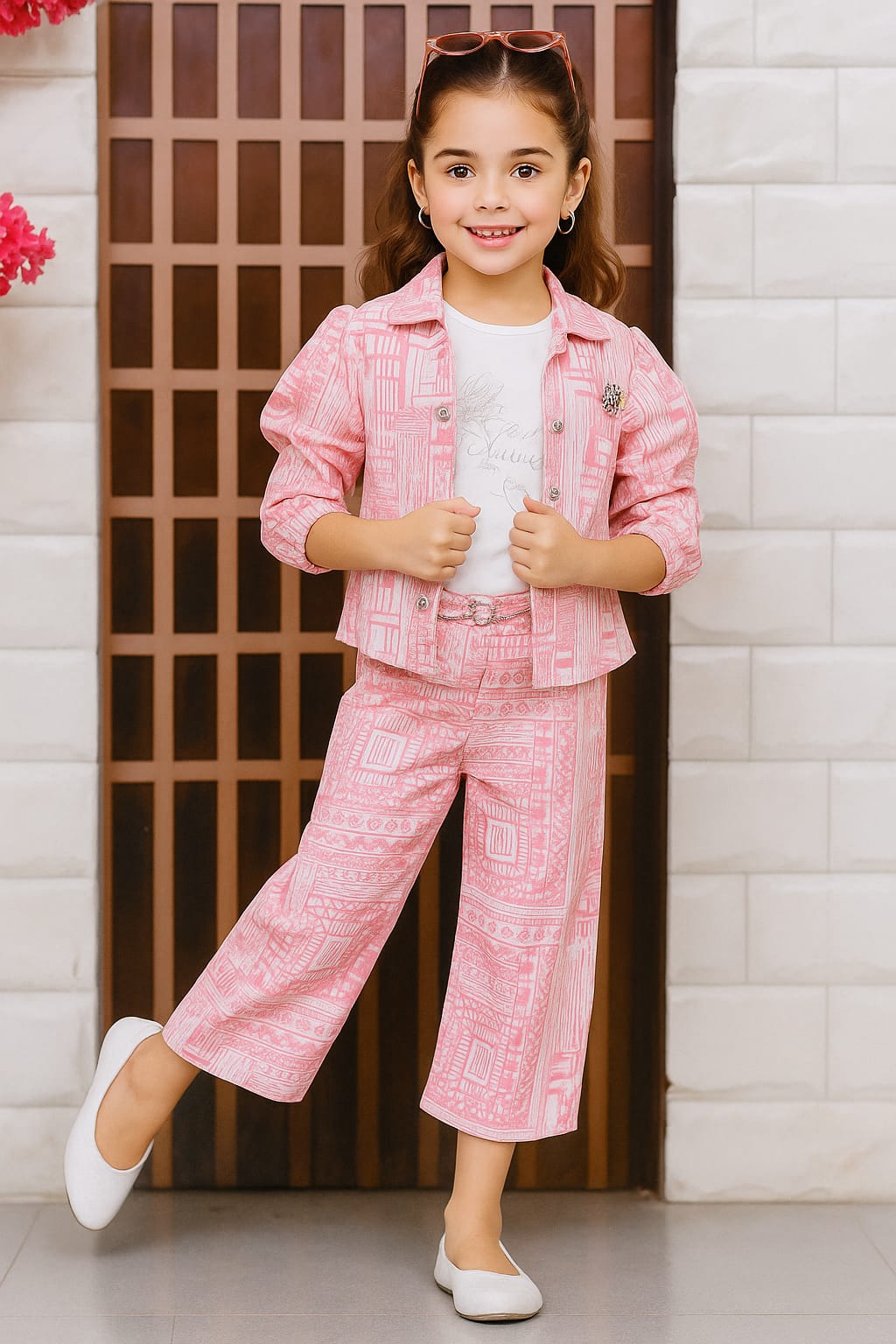 Stylish Pink Printed Co-Ord Set for Girls