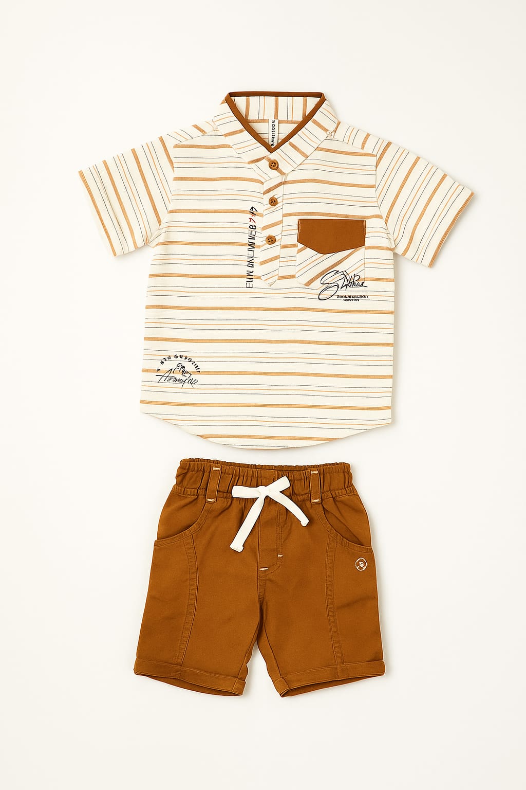 Stylish Striped Shirt & Brown Shorts Set for Baby Boys
