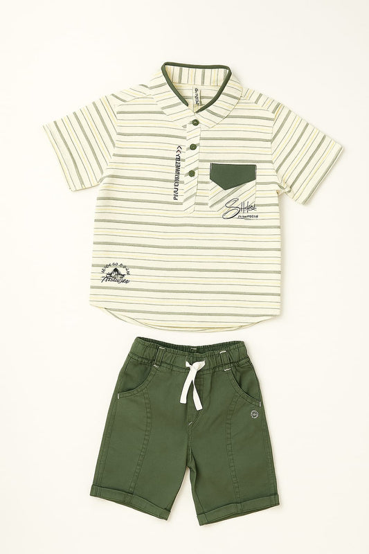 Stylish Striped Shirt & Brown Shorts Set for Baby Boys