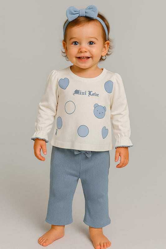 Baby Full Sleeve Cotton Lounge Set – Heart & Teddy Print