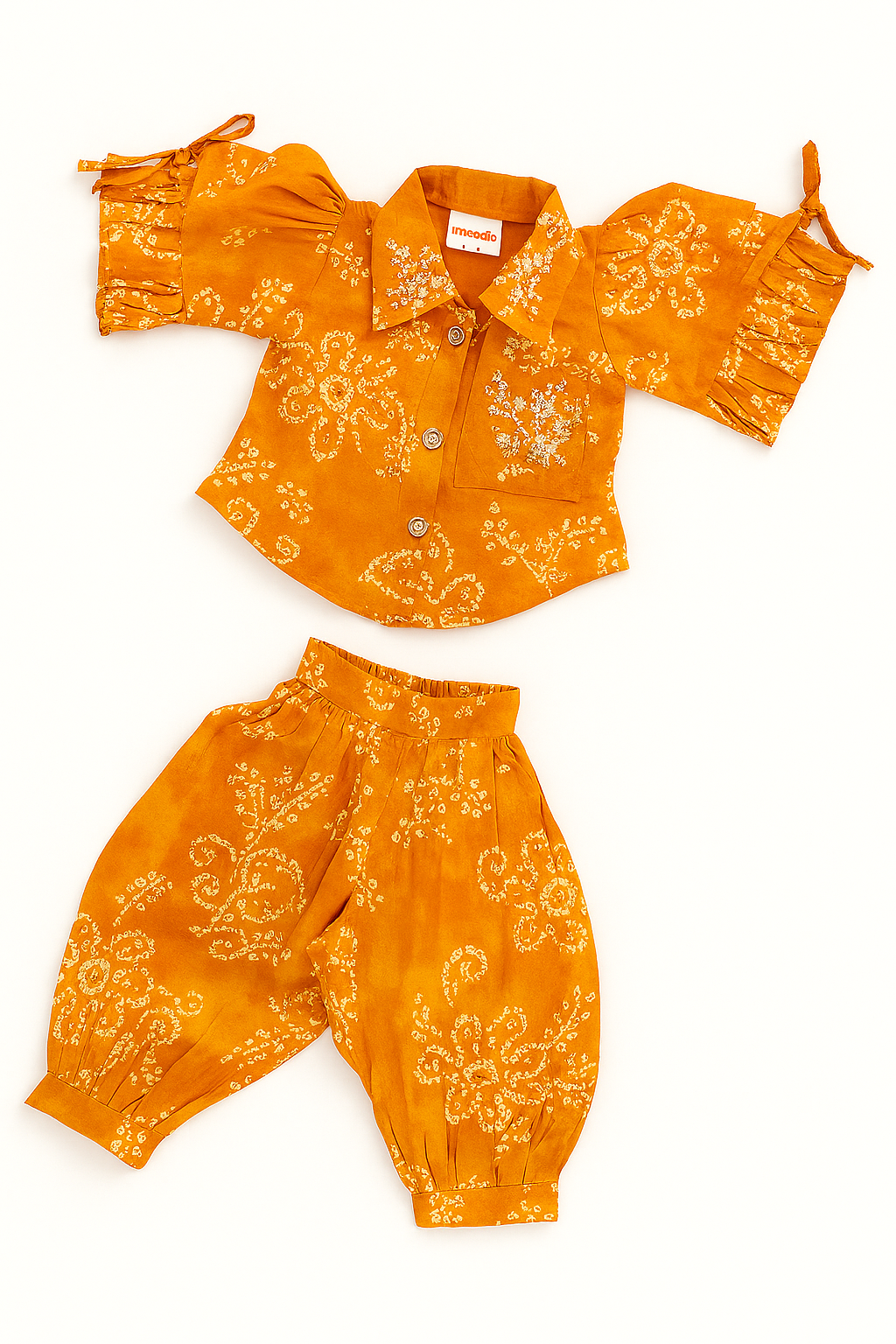 Bandhani Orange Ethnic Set for Baby Girls