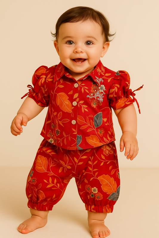 Bandhani Orange Ethnic Set for Baby Girls